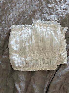 Frame Denim White Ruffled Smocked Tube Top